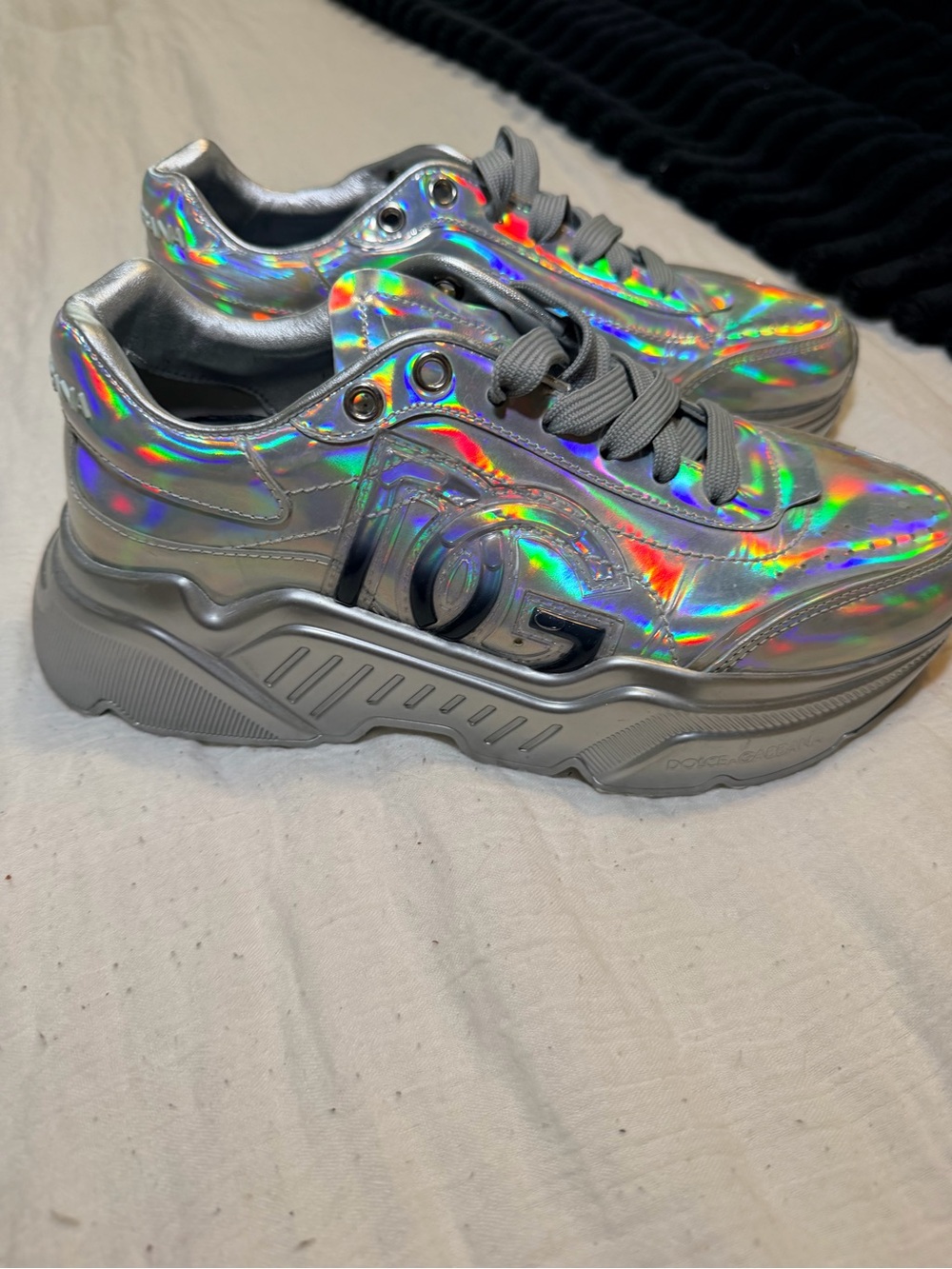 Dolce & Gabbana Kids Iridescent Silver Holographic Sneakers